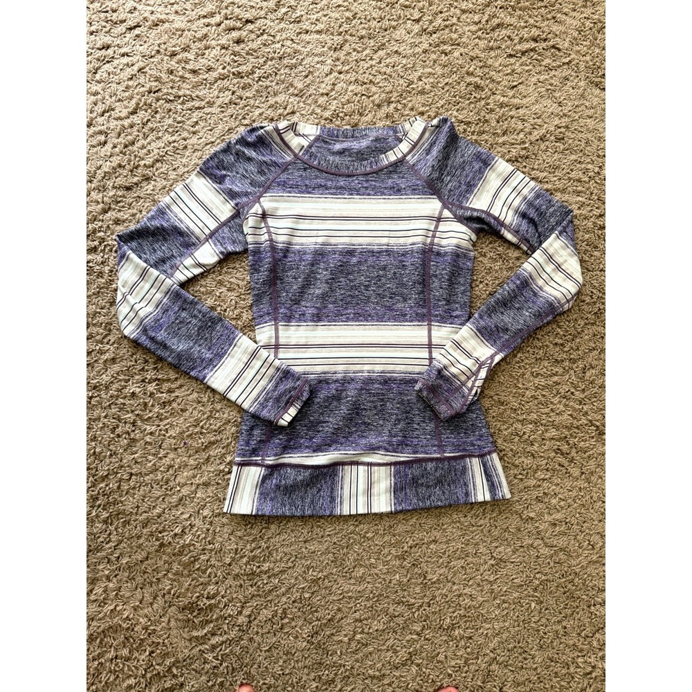 Lululemon Race Your Pace Athletic Top Women 4 Heathered Black Grape Osaka Stripe